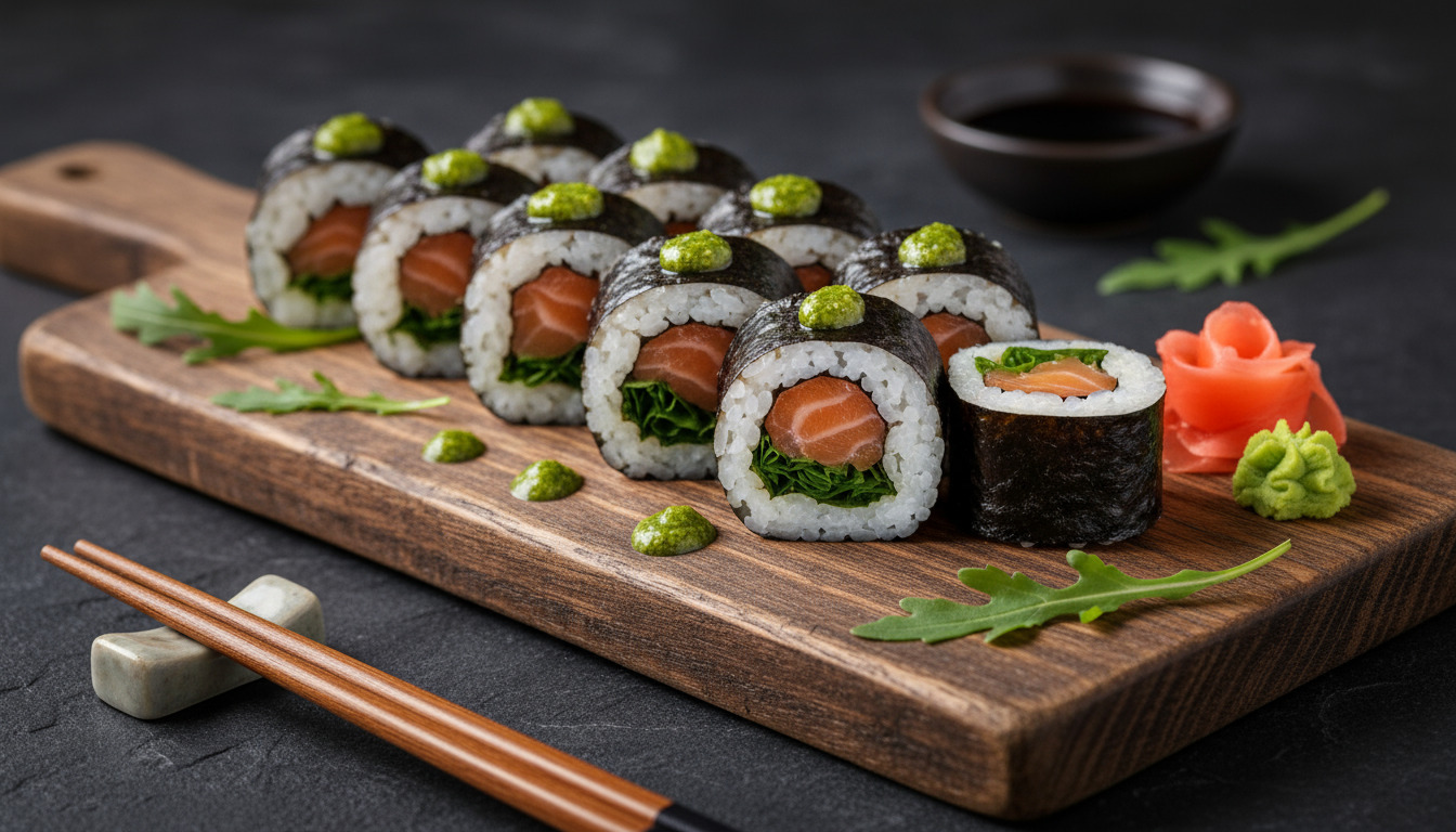 salmon rucula y salsa pesto